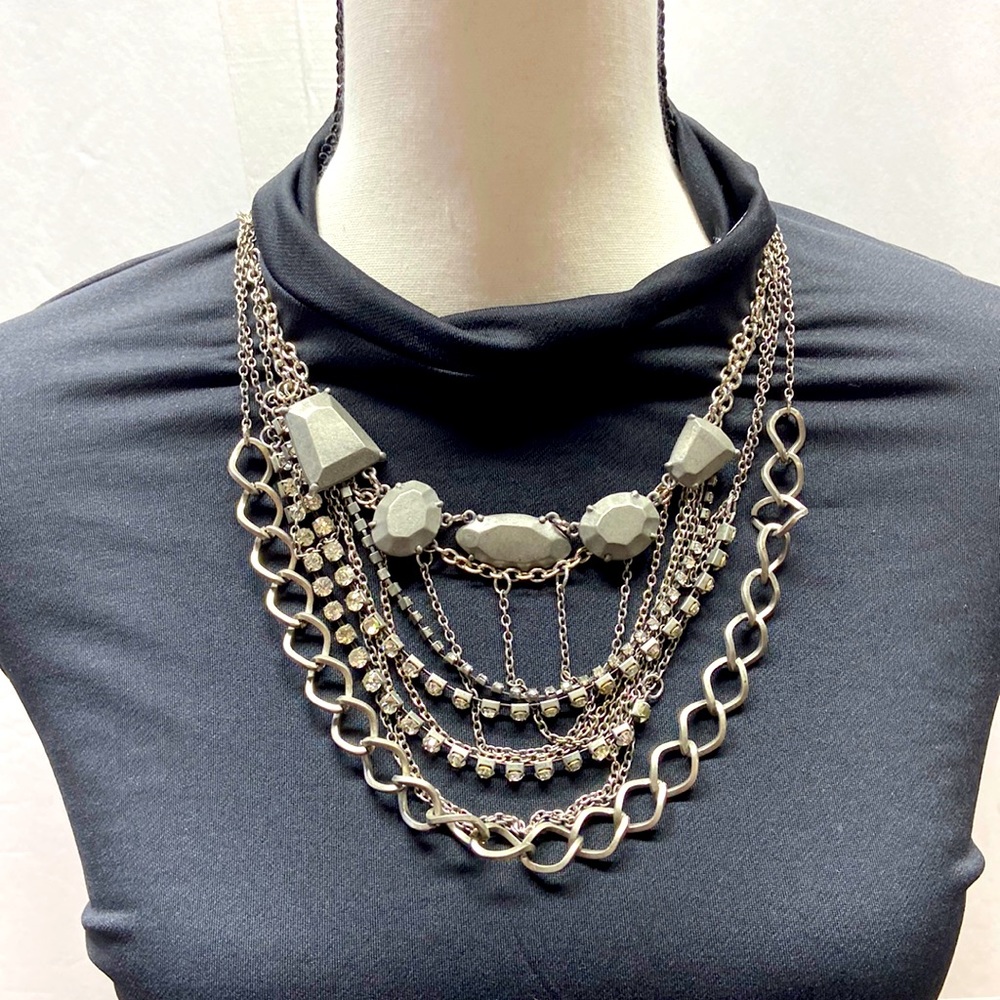 NWOT Multi-Chain & Rhinestone Victorian-Gothic Necklace - Picture 2 of 11